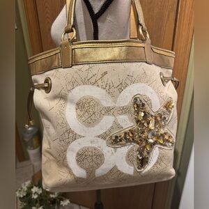 Coach Audrey Resort Seaside Starfish jeweled Starfish shopper Canvas Tote 17024